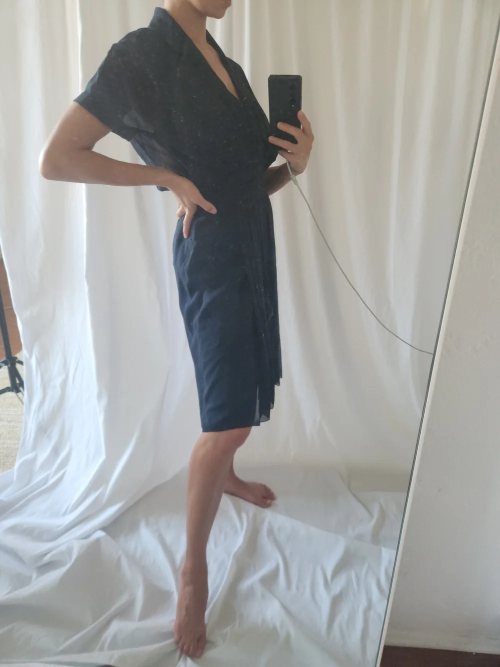 CHANEL Black Short-Sleeve Wrap Midi Dress